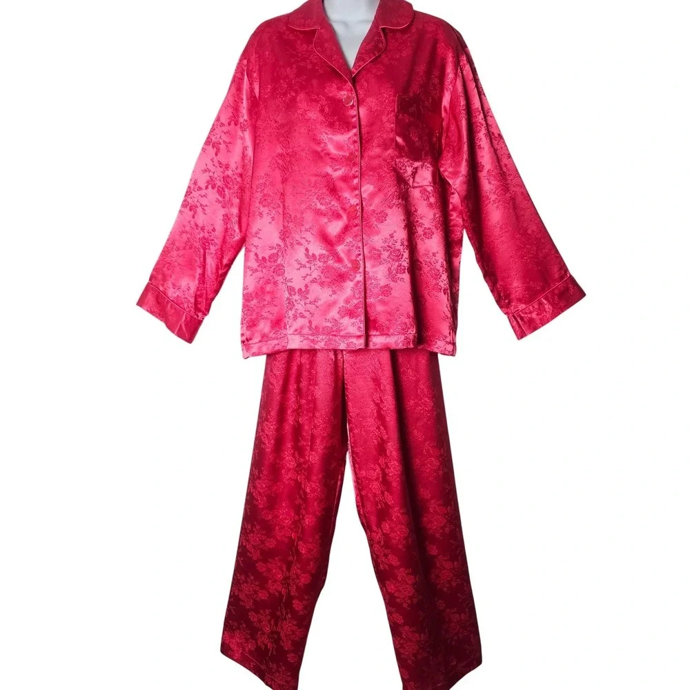 Victoria's Secret‎ Pajama Set Womens S Raspberry Satin Romantic Lounge 2pc Y2K